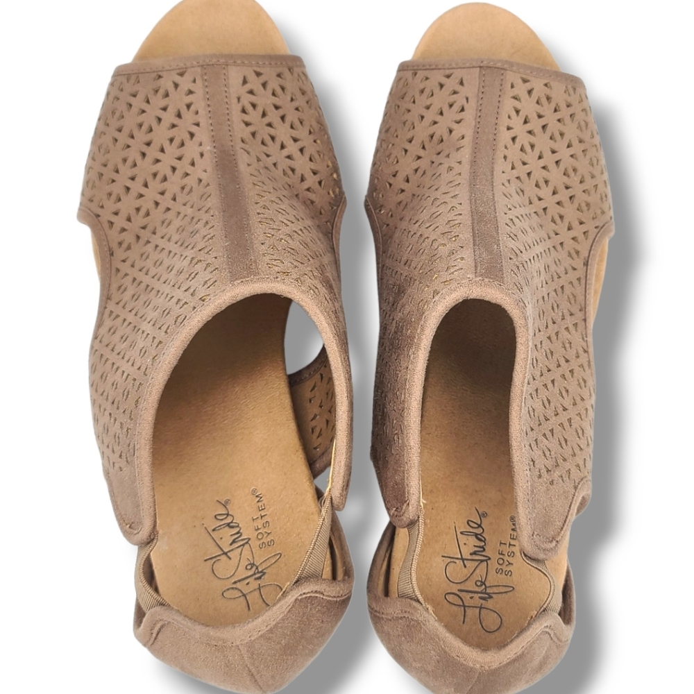 Life Stride Women's Tan Flex Soft System Hinx 2 Cut Out Wedge Sandals Size 10 - Picture 7 of 16